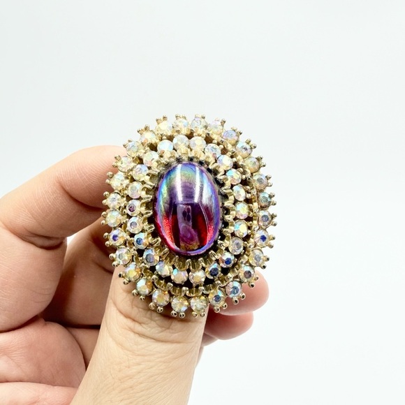 Vintage AB Rhinestone Brooch Pendant - Picture 1 of 8